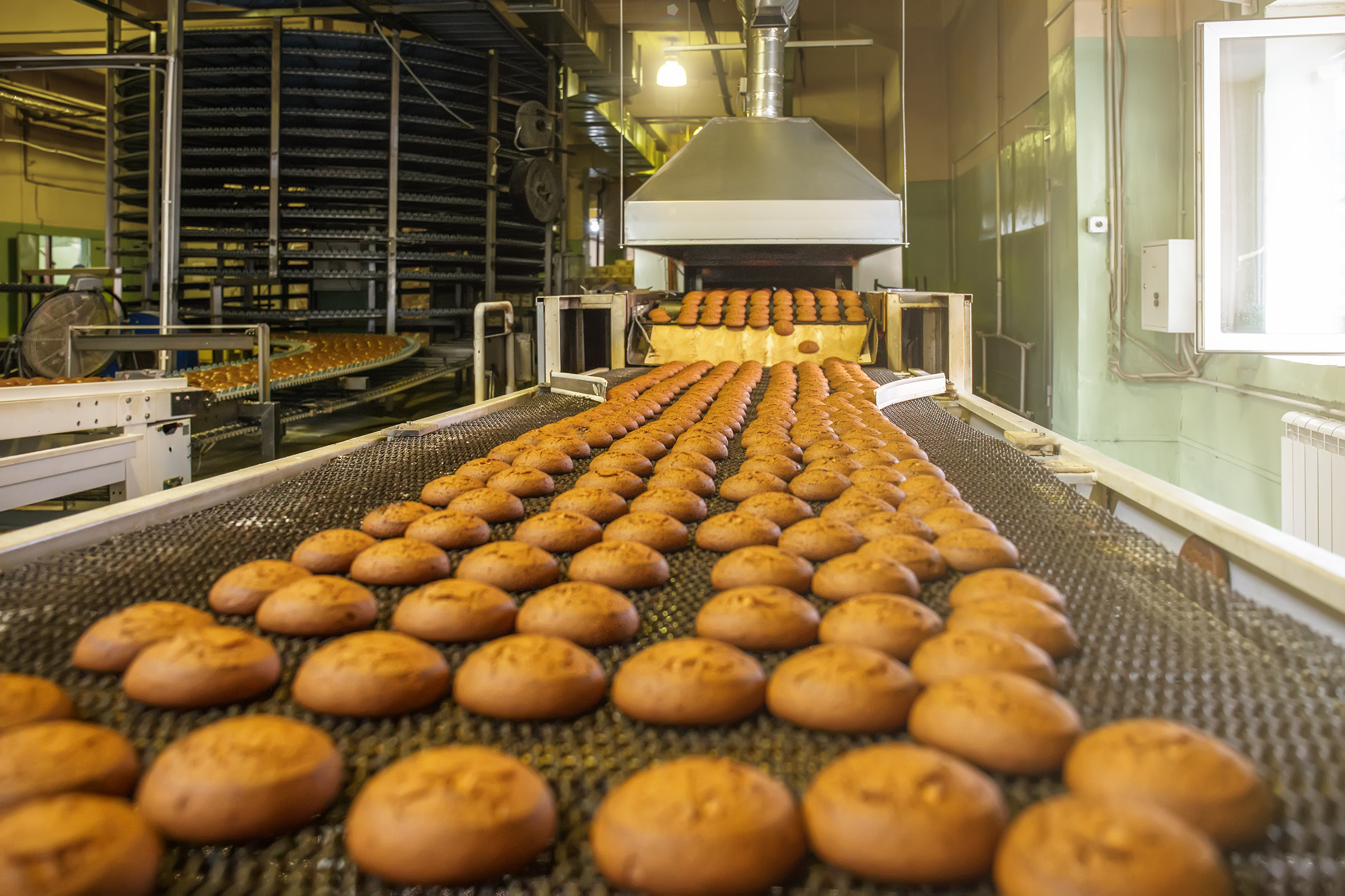 Массовое производство продуктов. Хлебобулочная промышленность. Хлебопекарное производство. Цех хлебобулочных изделий. Промышленность.